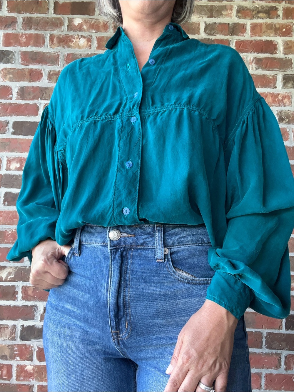 Tiannello Button Down Shirt in Blue Size Medium